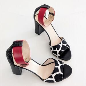 Women's Frances Valentine Block Heel Chunky Heel Animal Print Open Toe  Size 10